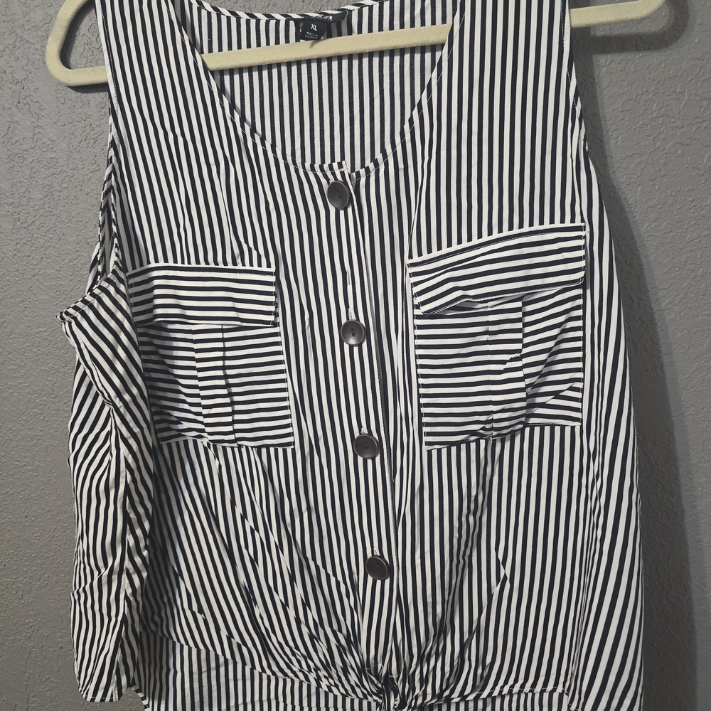 Set 2 a.n.a Black and White Striped Tank Top